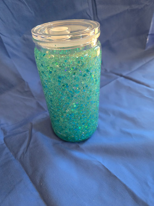 16 oz green glitter snow globe